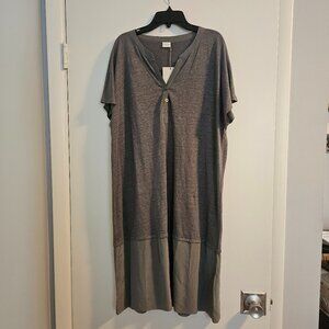 POETRY grey linen slub dress with silk trim NWT sz 12